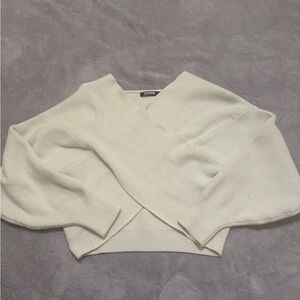 Cream Off Shoulder Wrap Women's Sweater